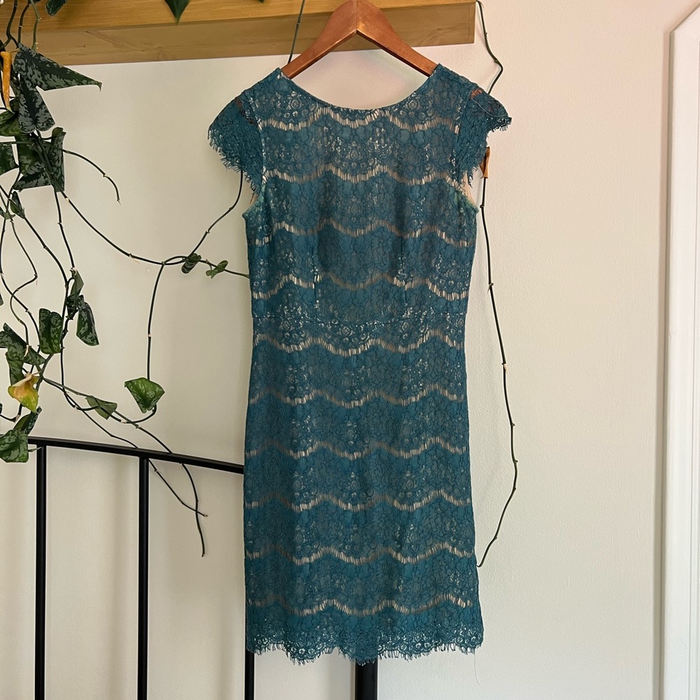 Nordstrom (Darling) Teal Lace Midi Dress, S